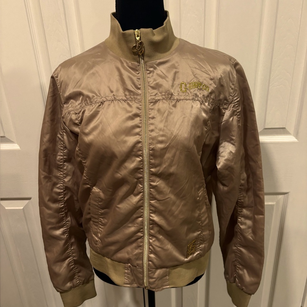 G-unit Women's Vintage Gold Satin Bomber Jacket size XL